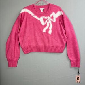 Sincerely Jules Cropped Sweater Pink Bow Alpaca Women’s Size Large
